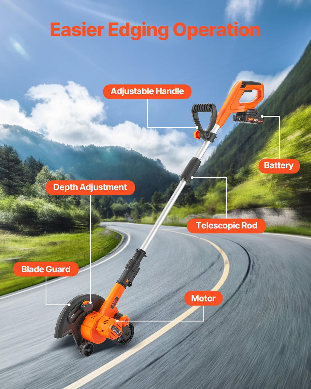 VEVOR edger cutting tall grass to create a sharp lawn edge