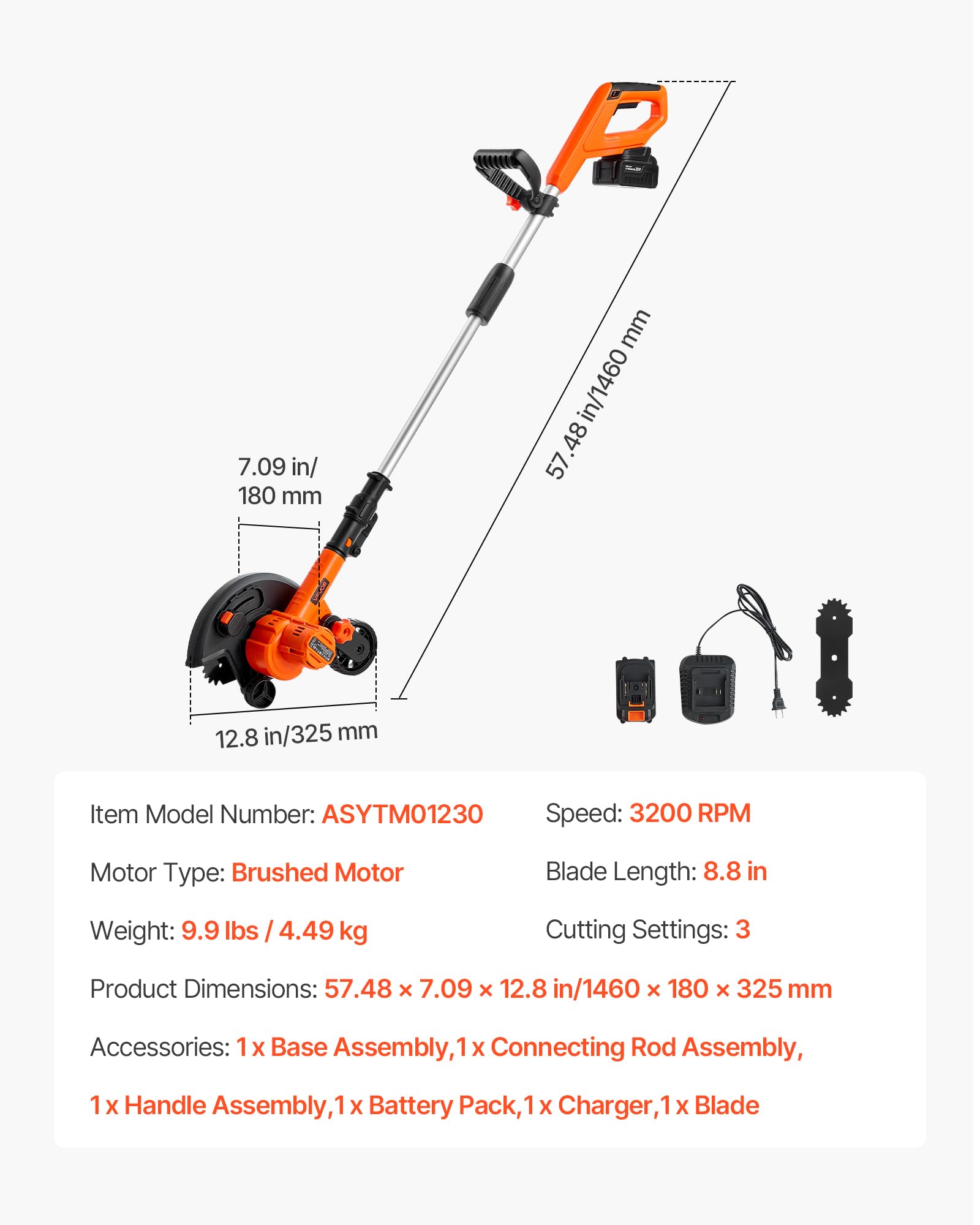 VEVOR depth adjustment settings showing 1, 1.25, 1.5 inch control