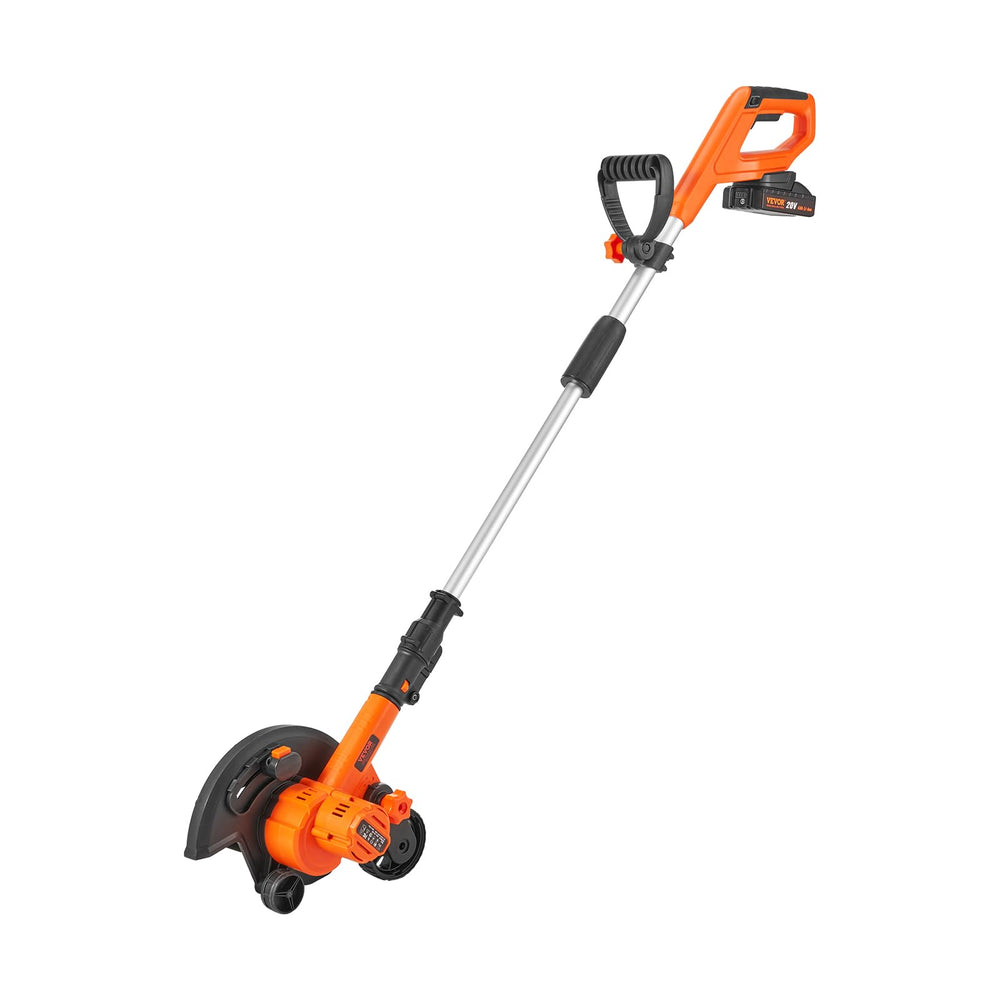 VEVOR charger and battery beside edger showing included power accessories