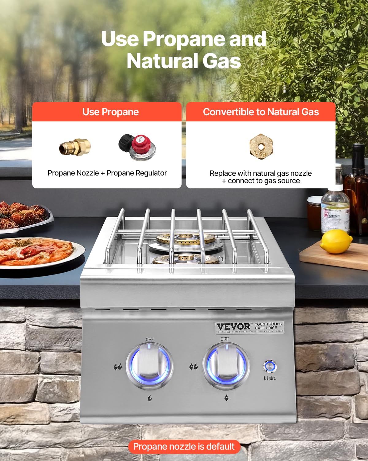 VEVOR LED control knobs lit at night for precise flame control and improved visibility