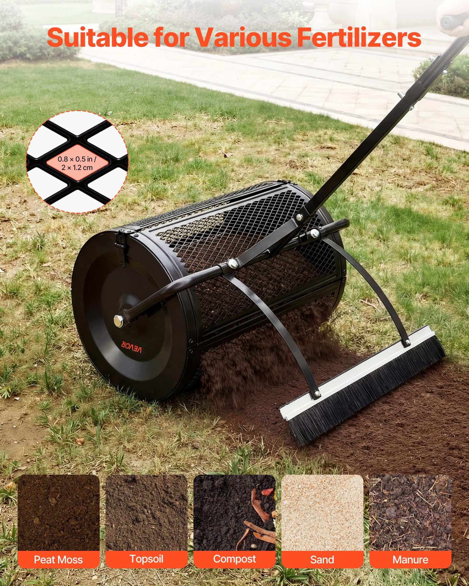 VEVOR leveling brush detail that smooths and levels material in a single pass