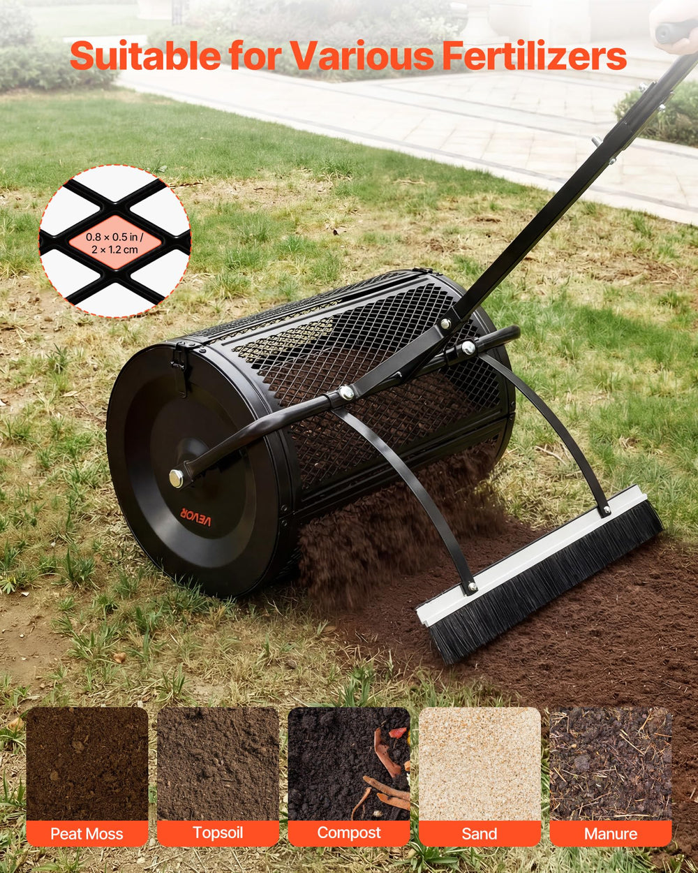VEVOR leveling brush detail that smooths and levels material in a single pass