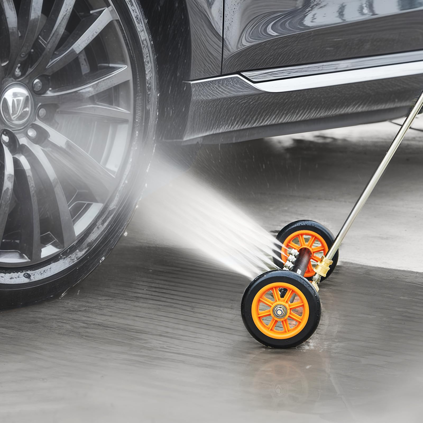 VEVOR cleaning driveway lifestyle shot showing fast area coverage benefit