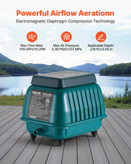 VEVOR pump side view highlighting pleated heat-dissipating shell for longevity