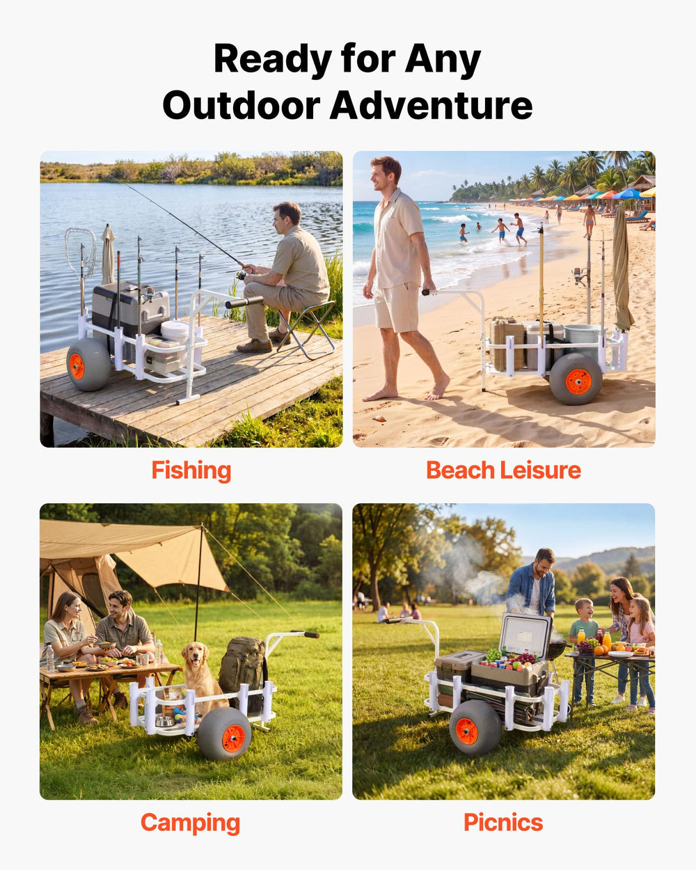 VEVOR loaded cart on beach carrying coolers and chairs with ease