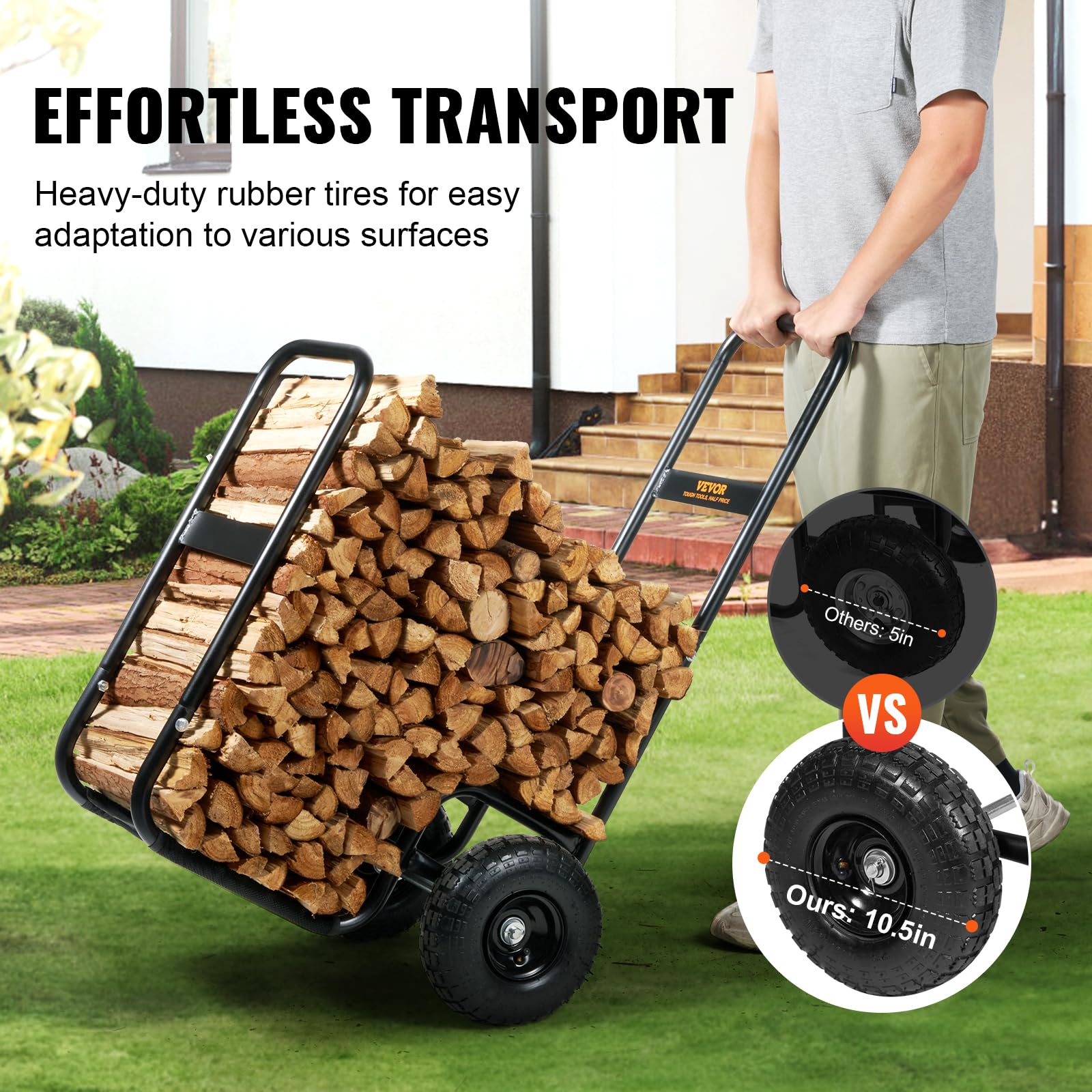 VEVOR log cart bungee and guardrail securing irregular wood for safe hauling