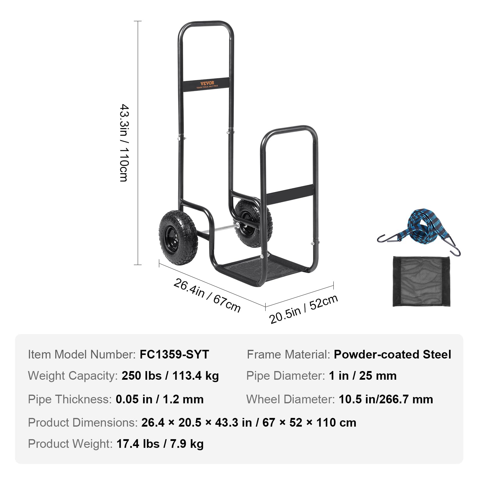VEVOR log cart on garden path showing ease of movement over uneven terrain