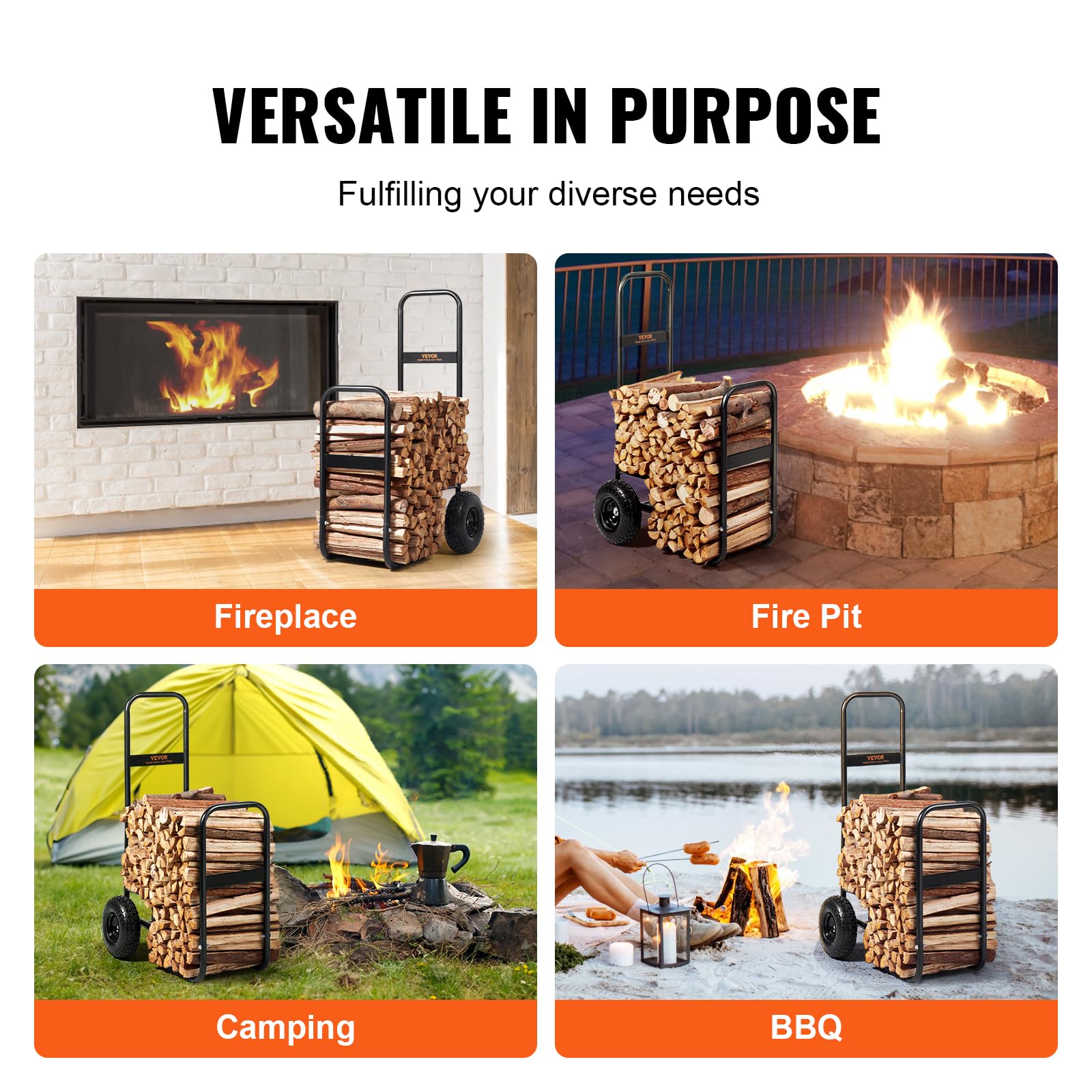 VEVOR log cart loaded with firewood illustrating organized storage benefit