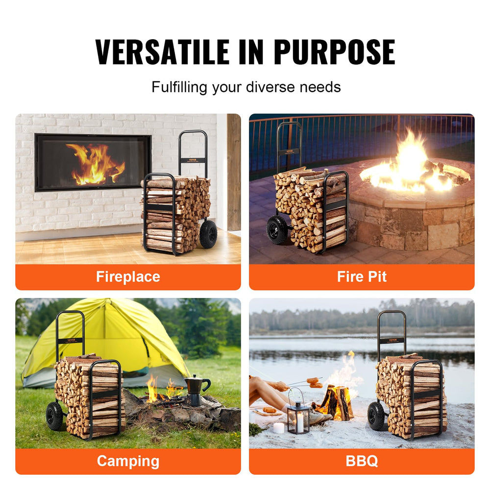 VEVOR log cart loaded with firewood illustrating organized storage benefit