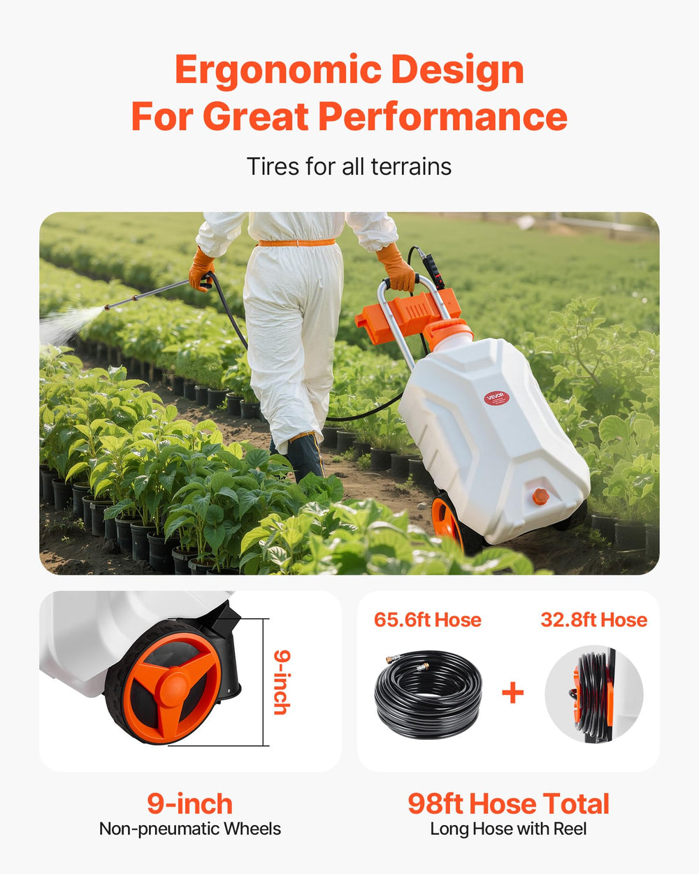 VEVOR long 98ft hose extended to reach tall plants and distant beds
