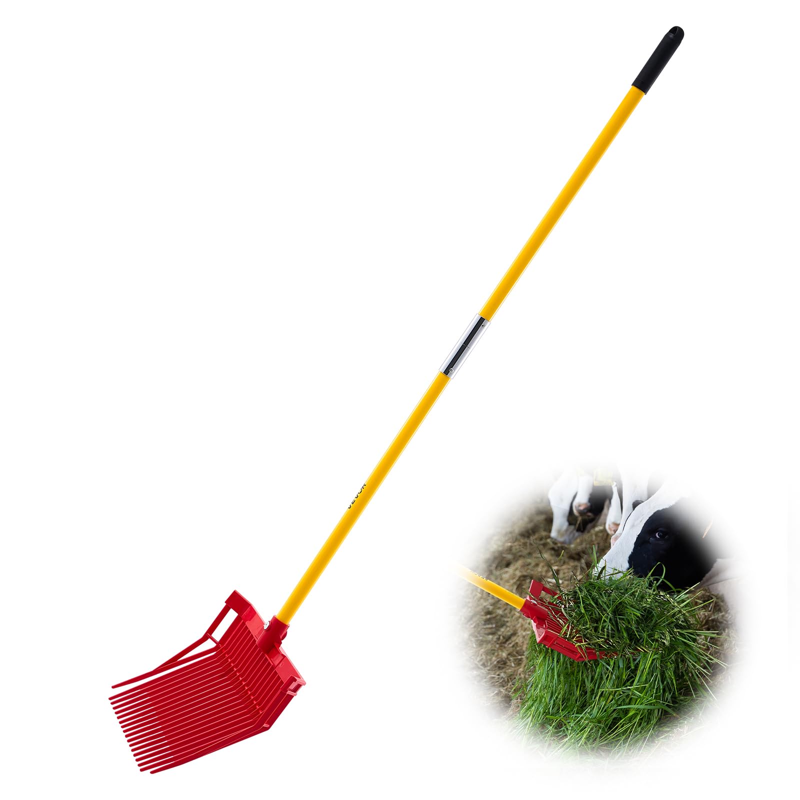 VEVOR manure fork front view showing head and handle for efficient cleanup