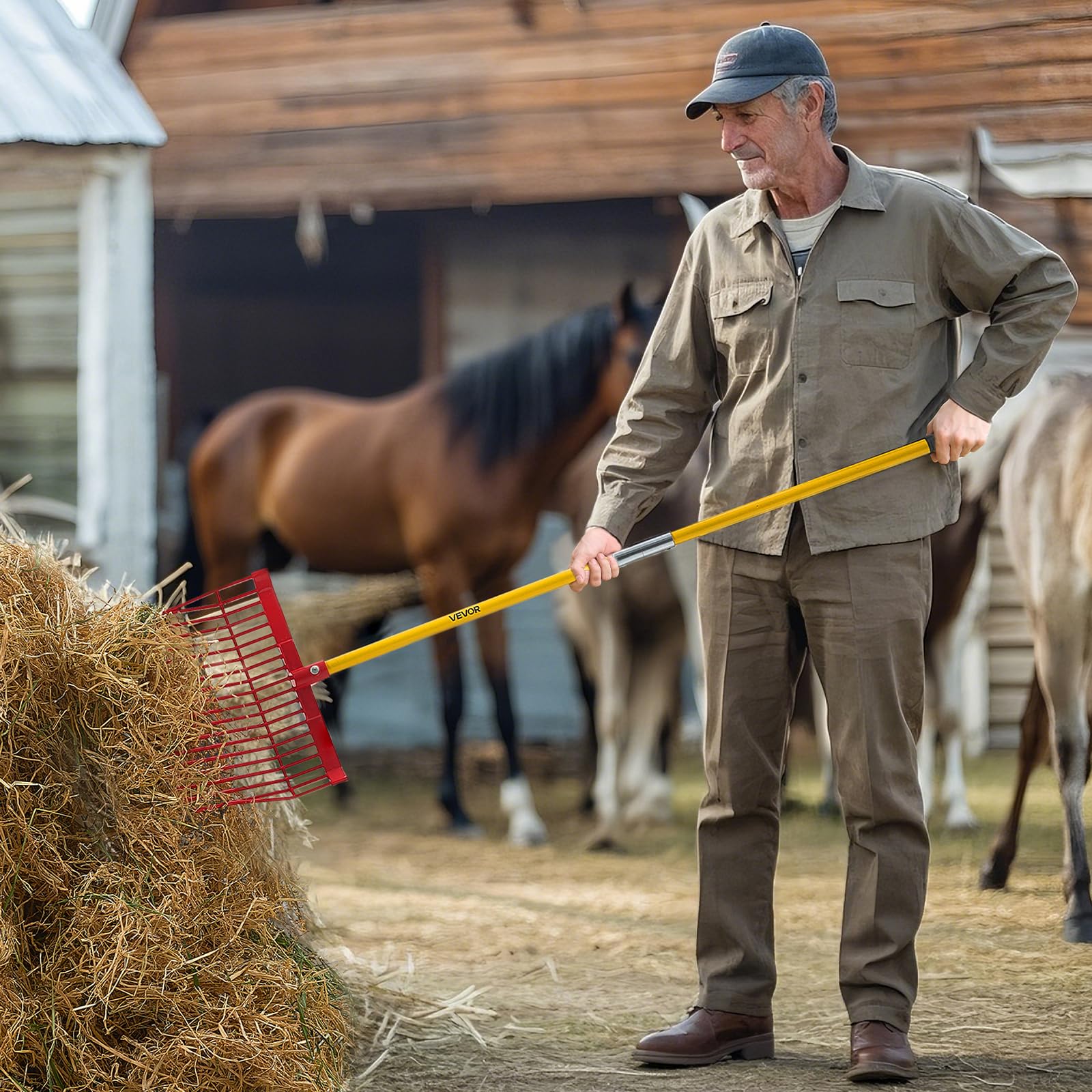 VEVOR lifestyle shot in stable showing faster stall cleaning efficiency
