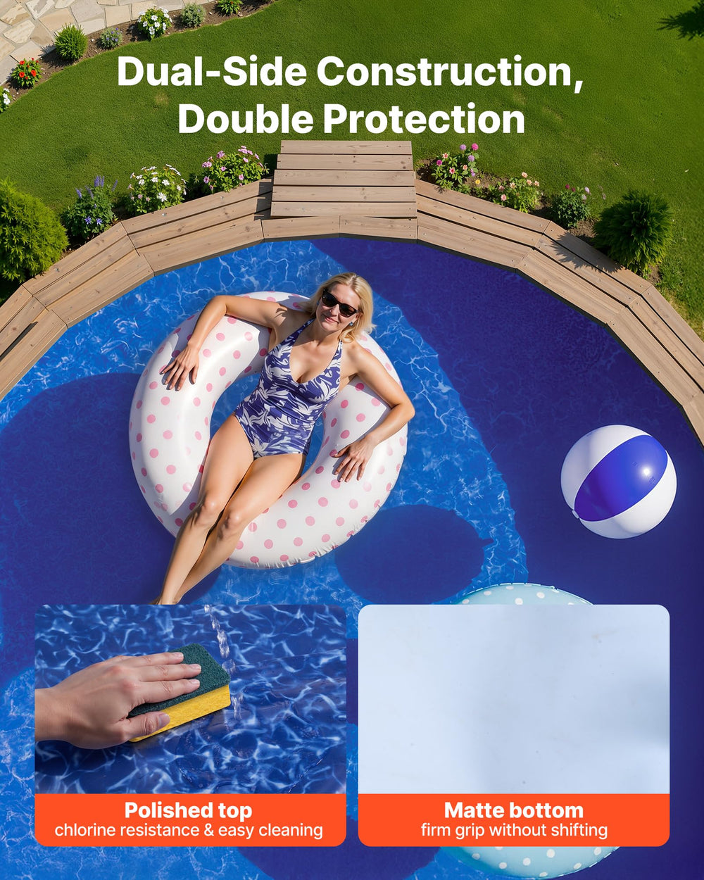 VEVOR matte anti-slip backing close-up, keeps liner stable
