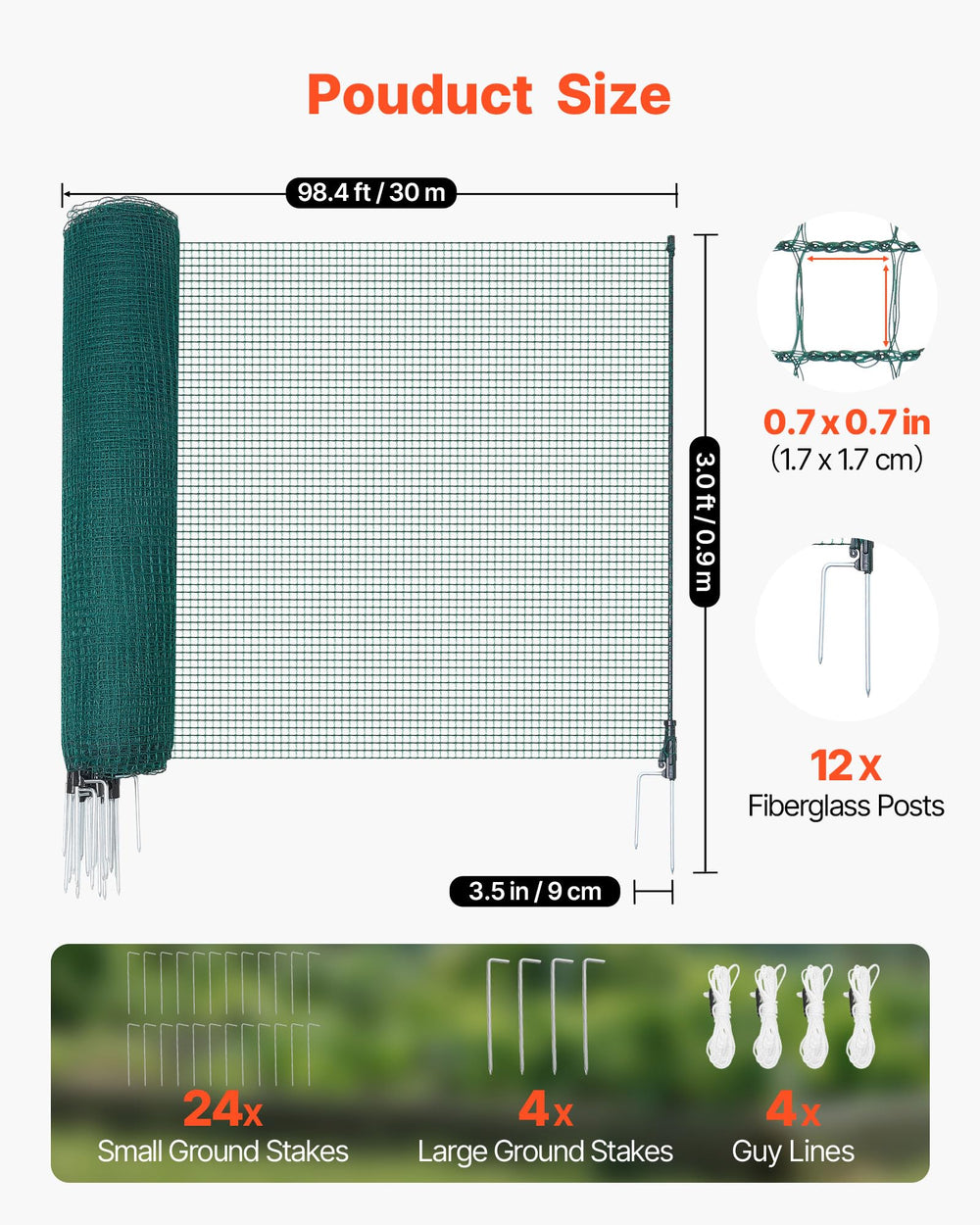 VEVOR mesh close-up showing durable PE texture and UV-resistant benefit