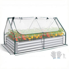VEVOR front view of raised garden bed showing sturdy galvanized planter and neat edges
