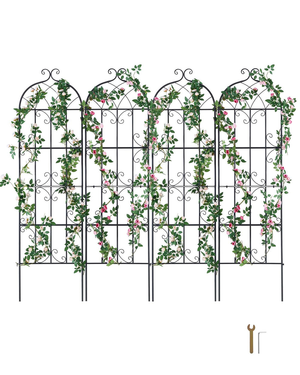 VEVOR metal trellis front view showing decorative vertical support and garden enhancement