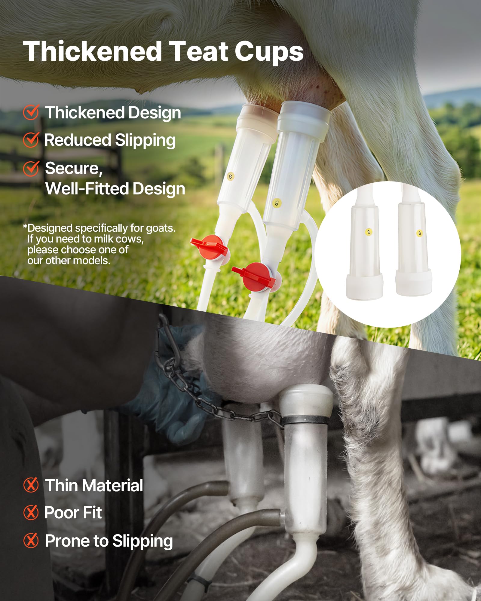 VEVOR milker in use with goat demonstrating efficient hands-free milk collection