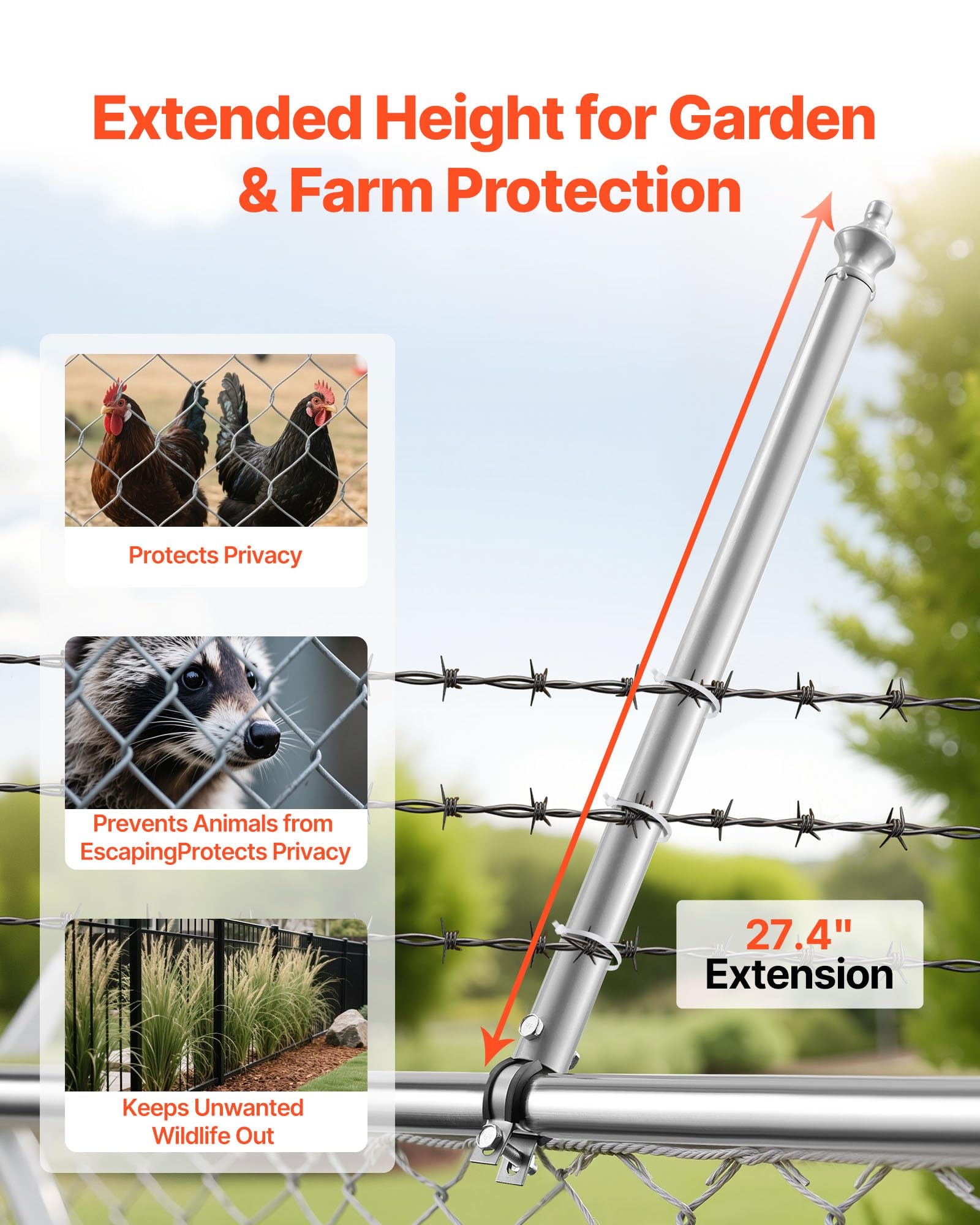 VEVOR extender mounted on top rail in garden improving privacy and containment