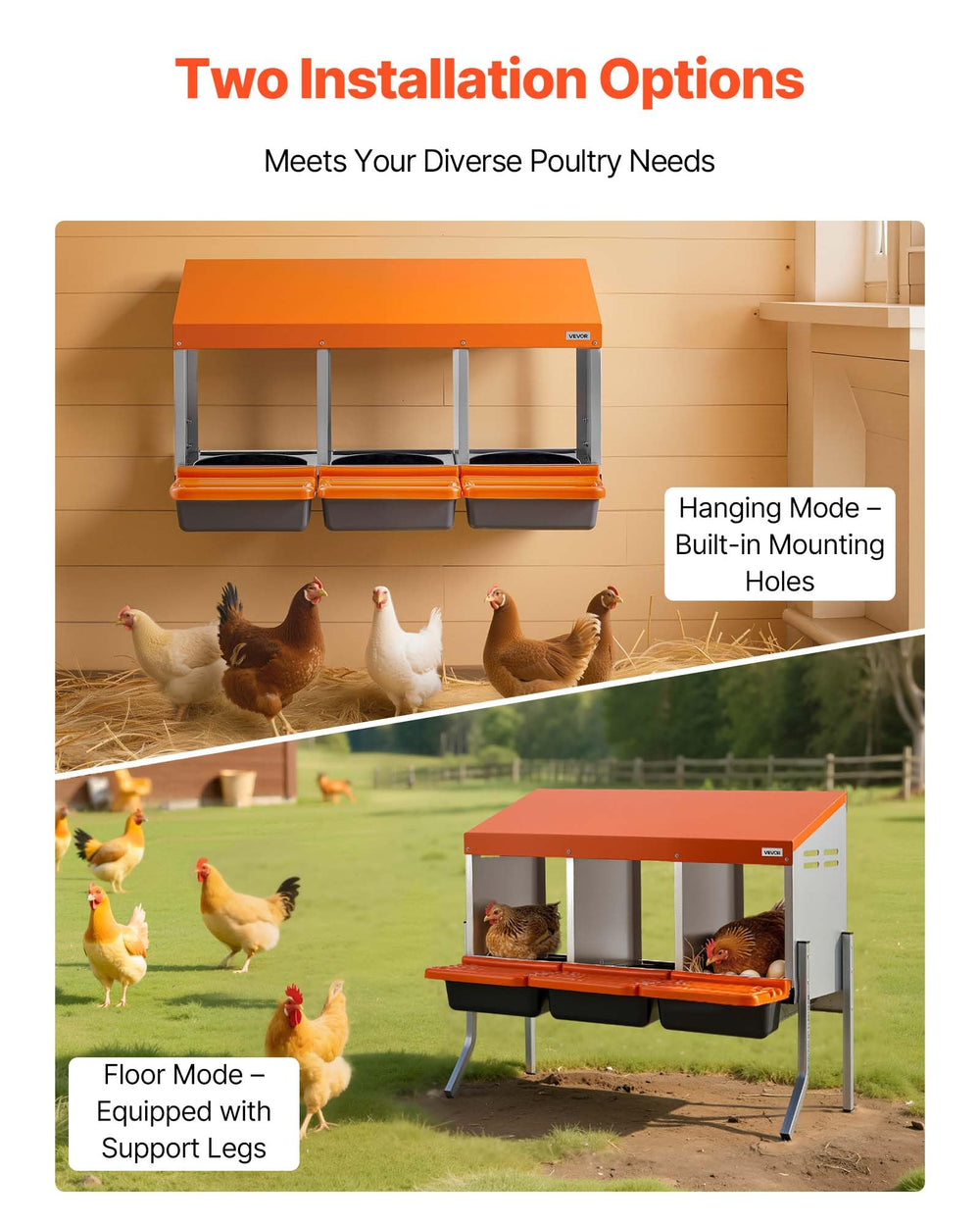 VEVOR front access with handle opened showing eggs in collection area benefit: fast gentle egg retrieval