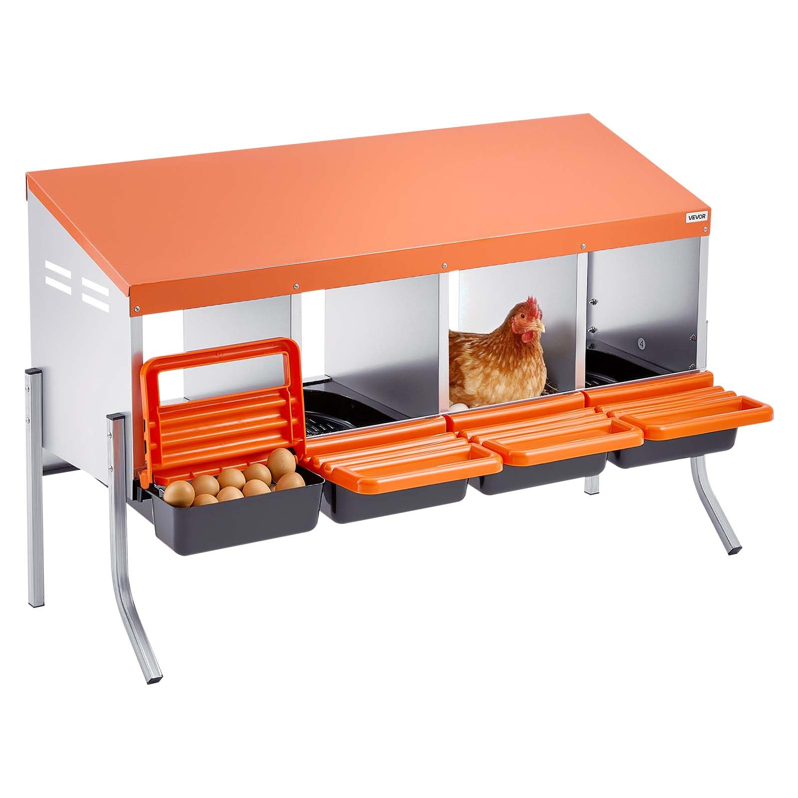 VEVOR front view of 4-compartment nesting box shows sturdy construction and easy access