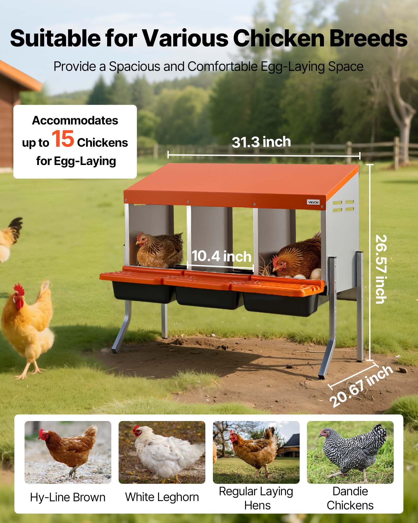 VEVOR side angle showing galvanized steel frame and plastic trays benefit: durable construction