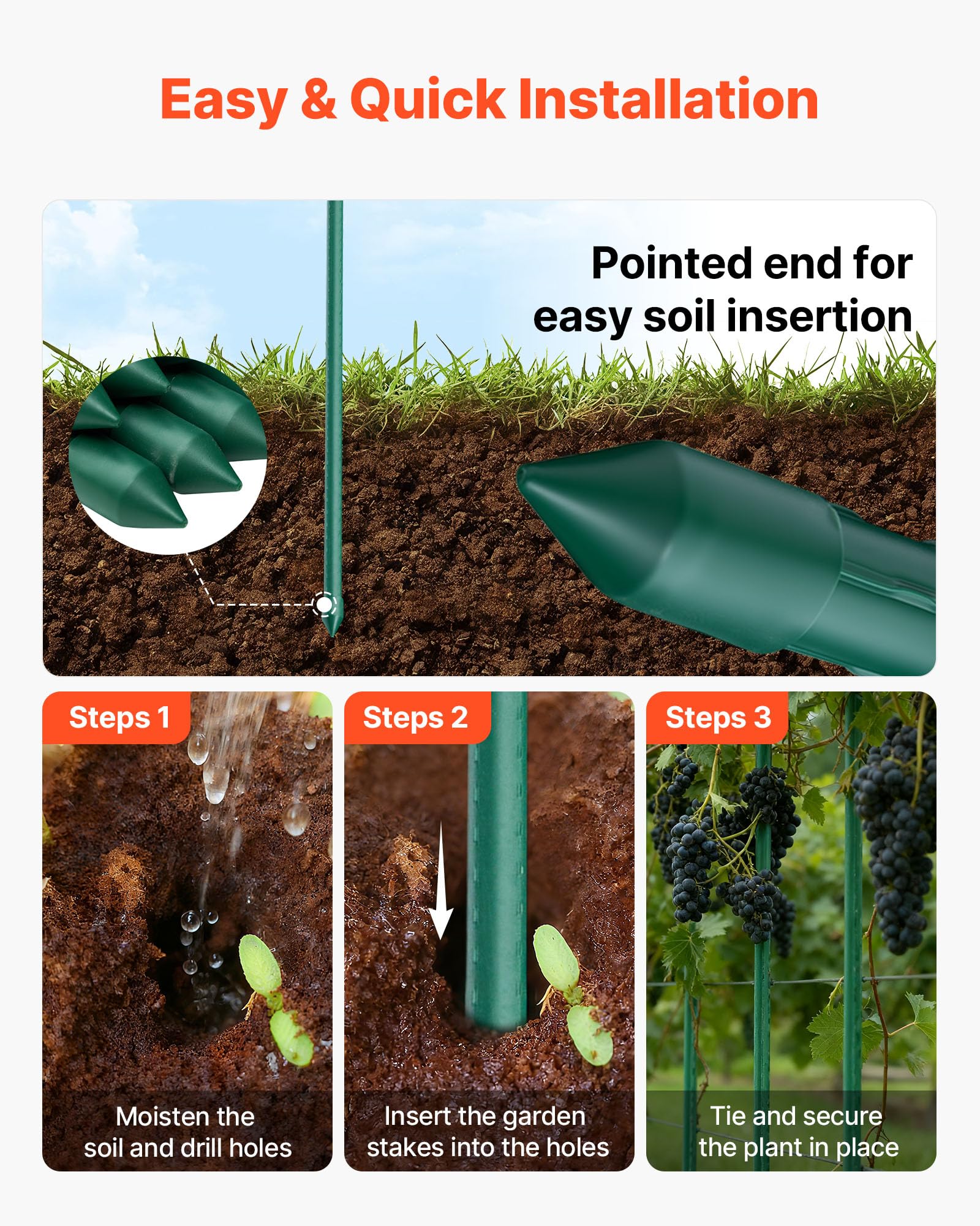 VEVOR anti-slip bumps on shaft showing improved vine grip and reduced slippage
