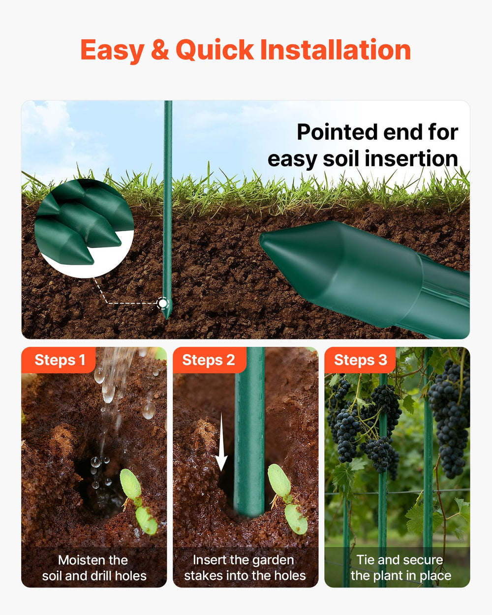 VEVOR anti-slip bumps on shaft showing improved vine grip and reduced slippage