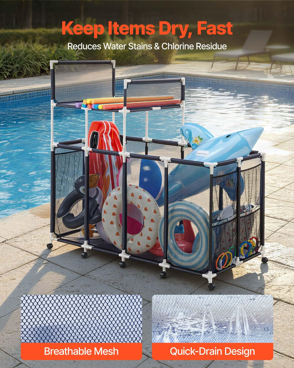 VEVOR noodle rack detail keeping pool noodles upright and easy to grab