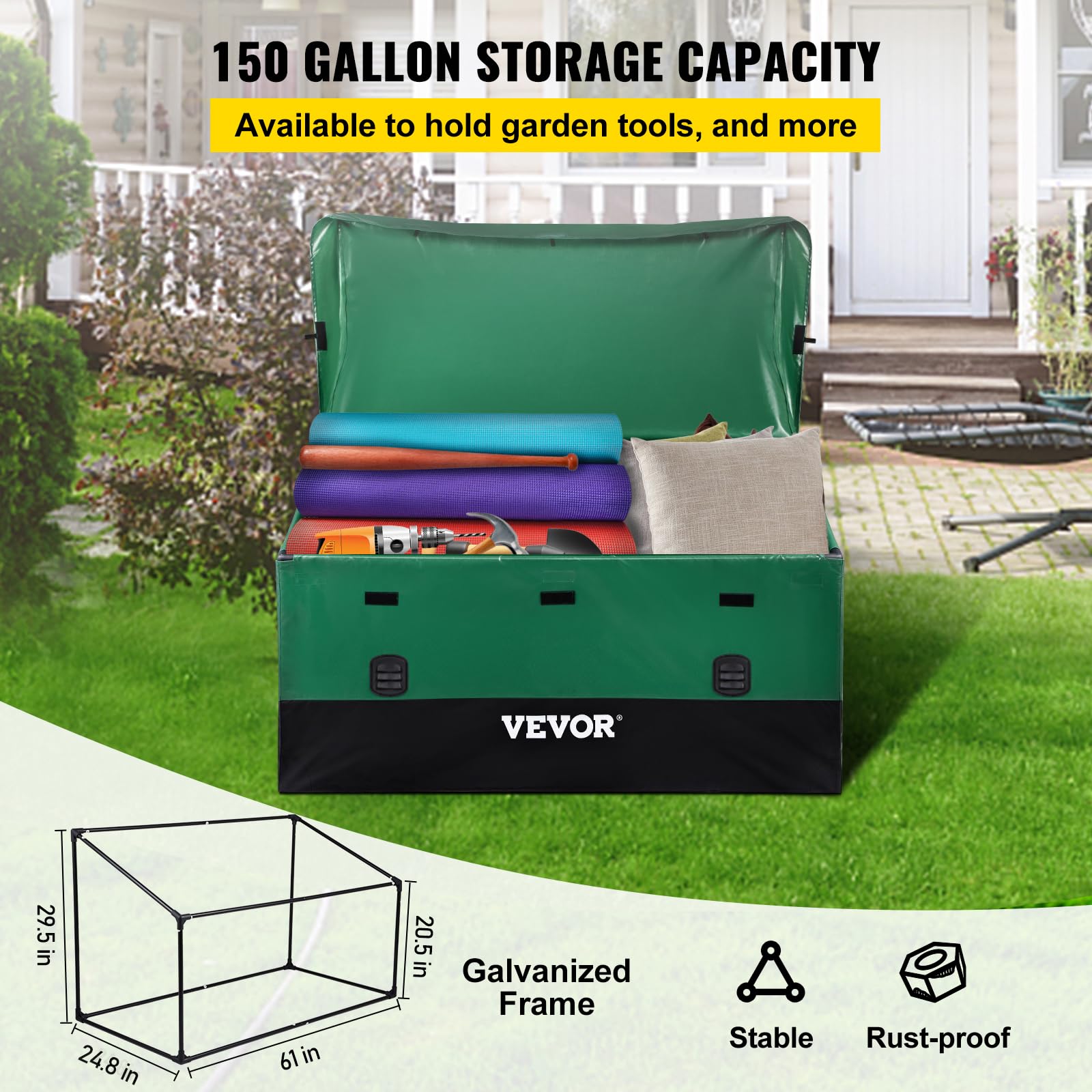 VEVOR open lid revealing interior space for cushions and pool gear utility