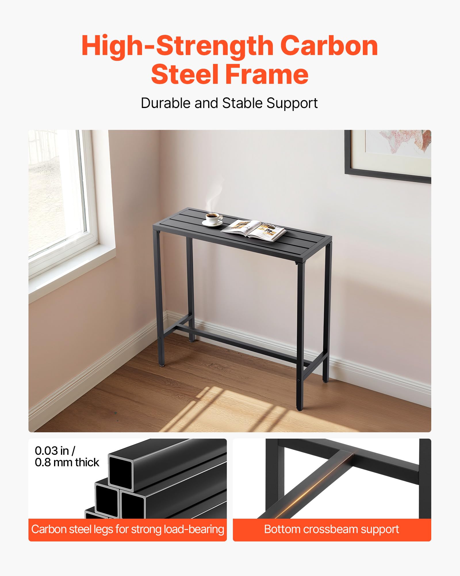 VEVOR view of metal frame detail showing sturdy carbon steel construction and stability