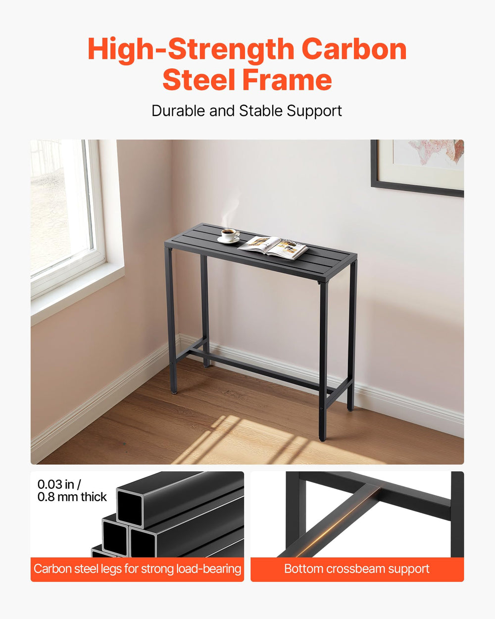 VEVOR view of metal frame detail showing sturdy carbon steel construction and stability