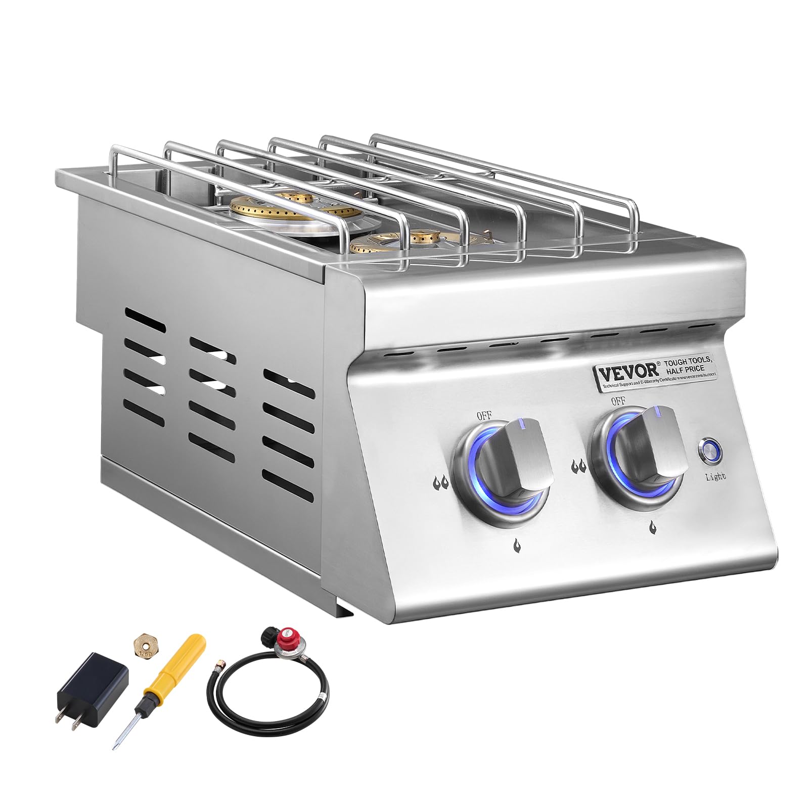 VEVOR outdoor kitchen lifestyle setup showing integrated burner next to grill for convenience