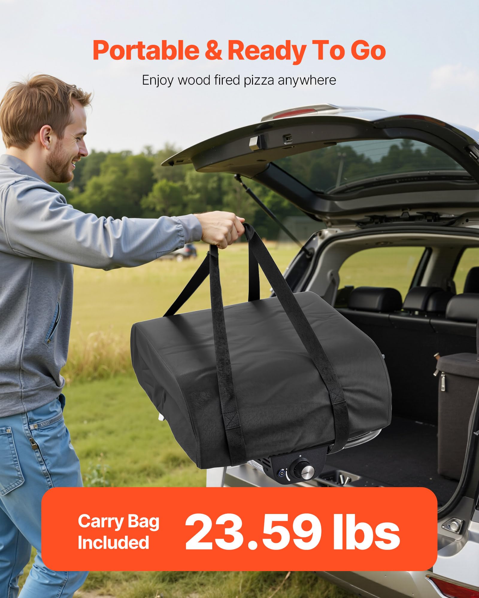 VEVOR oven packed in included carry bag for easy transport and outdoor convenience