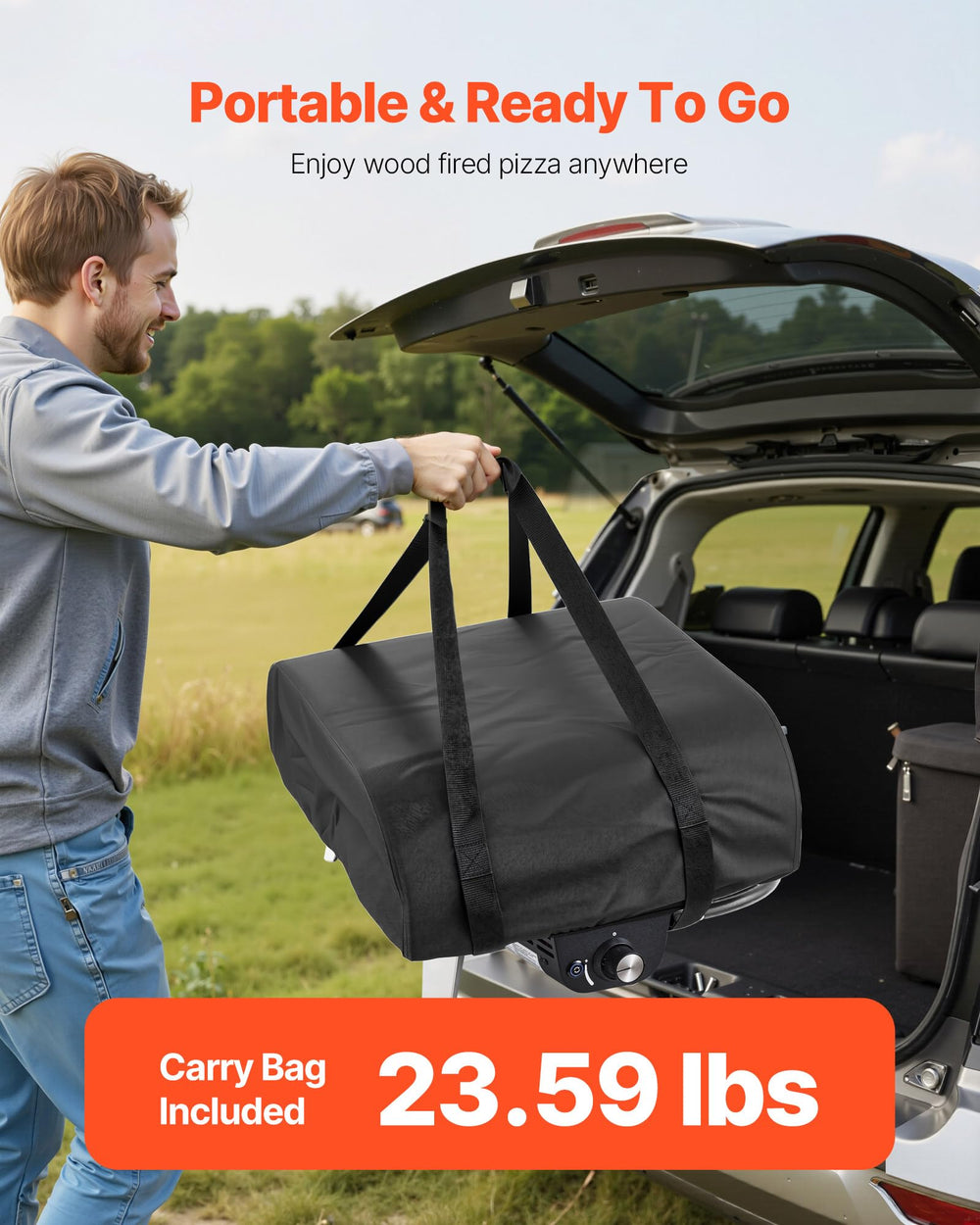 VEVOR oven packed in included carry bag for easy transport and outdoor convenience