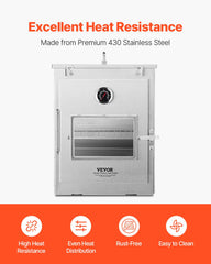 VEVOR oven placed over wood fire demonstrating wood-fuel cooking versatility