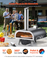VEVOR oven open with a 12-inch pizza cooking, demonstrates even baking benefit