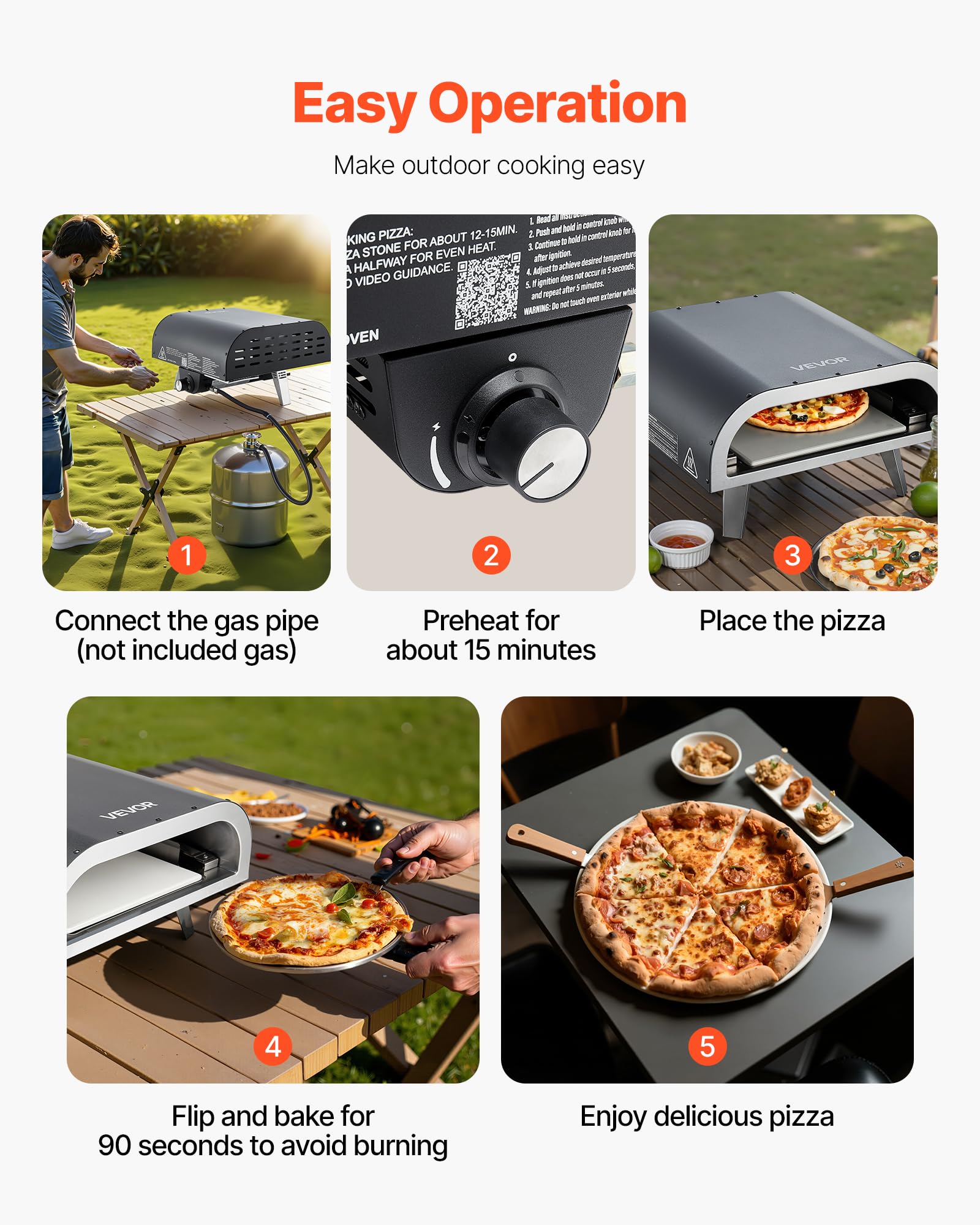 VEVOR oven side profile with handle highlighting easy transport and setup