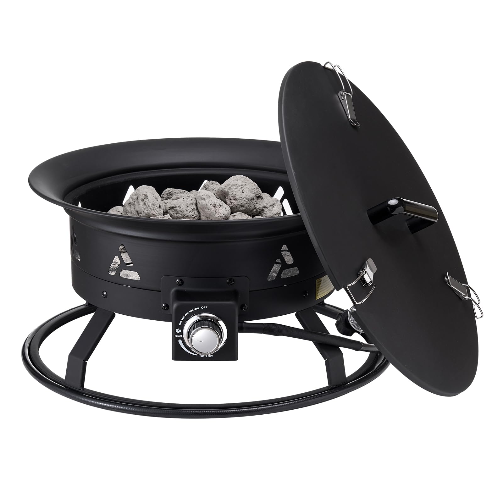 VEVOR fire pit packed and ready for camping showing portability and campsite setup