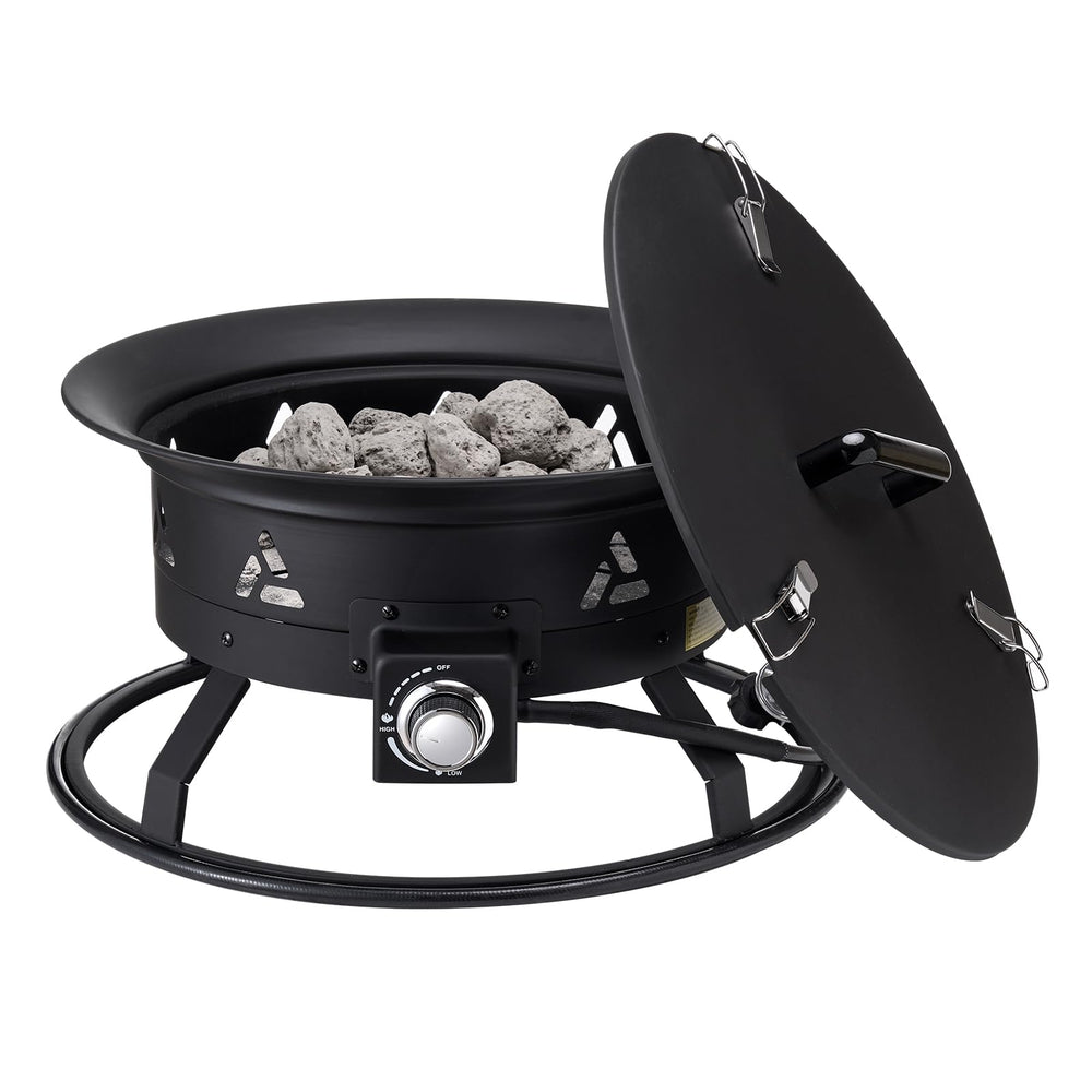 VEVOR fire pit packed and ready for camping showing portability and campsite setup