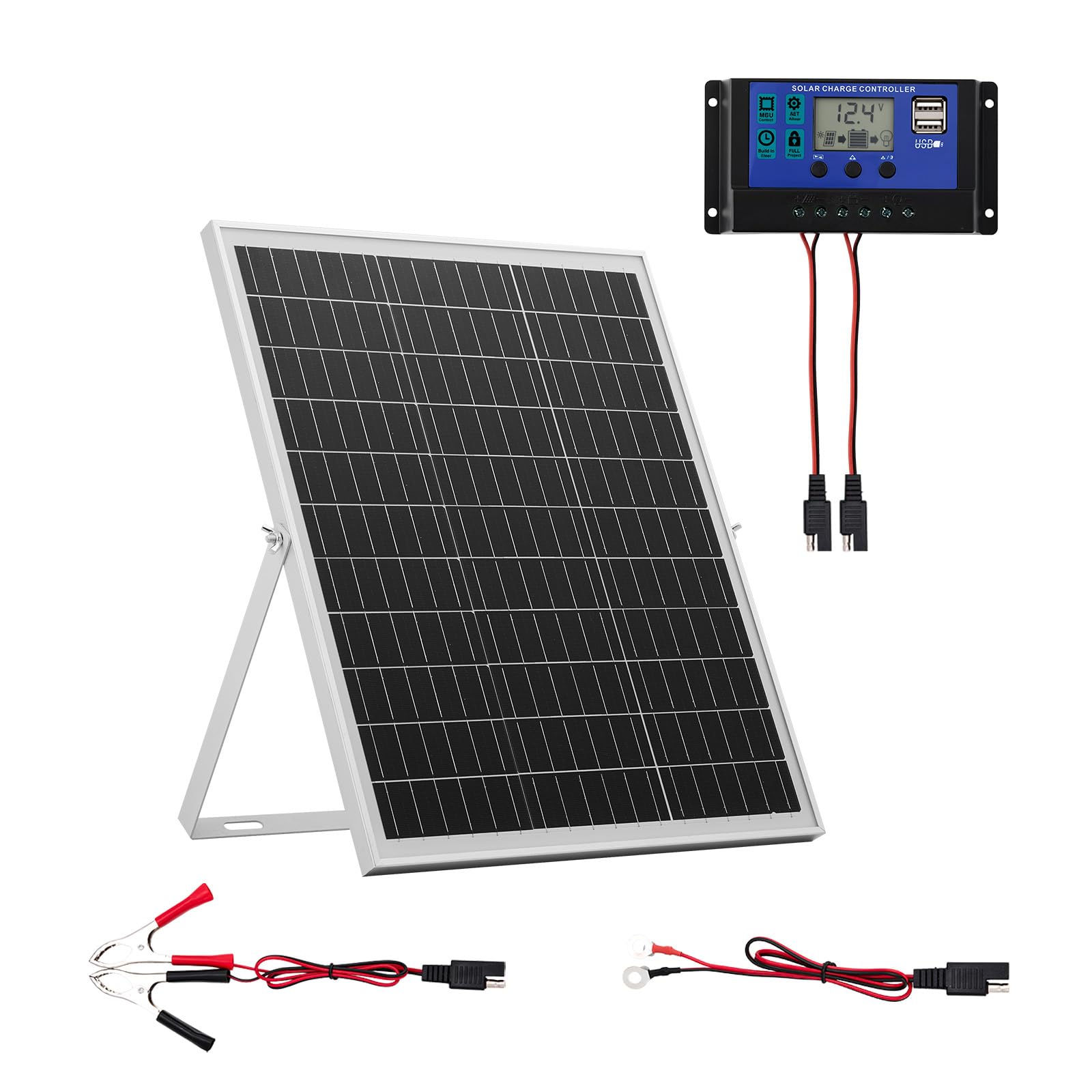 VEVOR front view of 25W 12V solar panel showing compact frame and mounting points