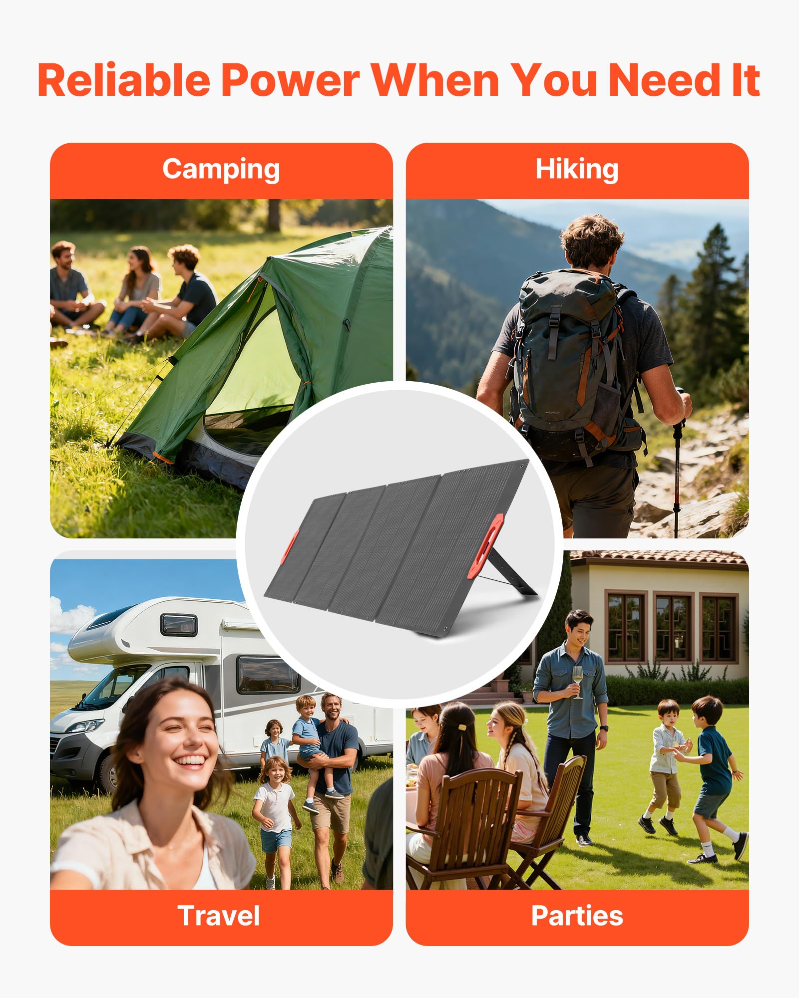 VEVOR panel mounted on RV roof powering devices and extending trip autonomy