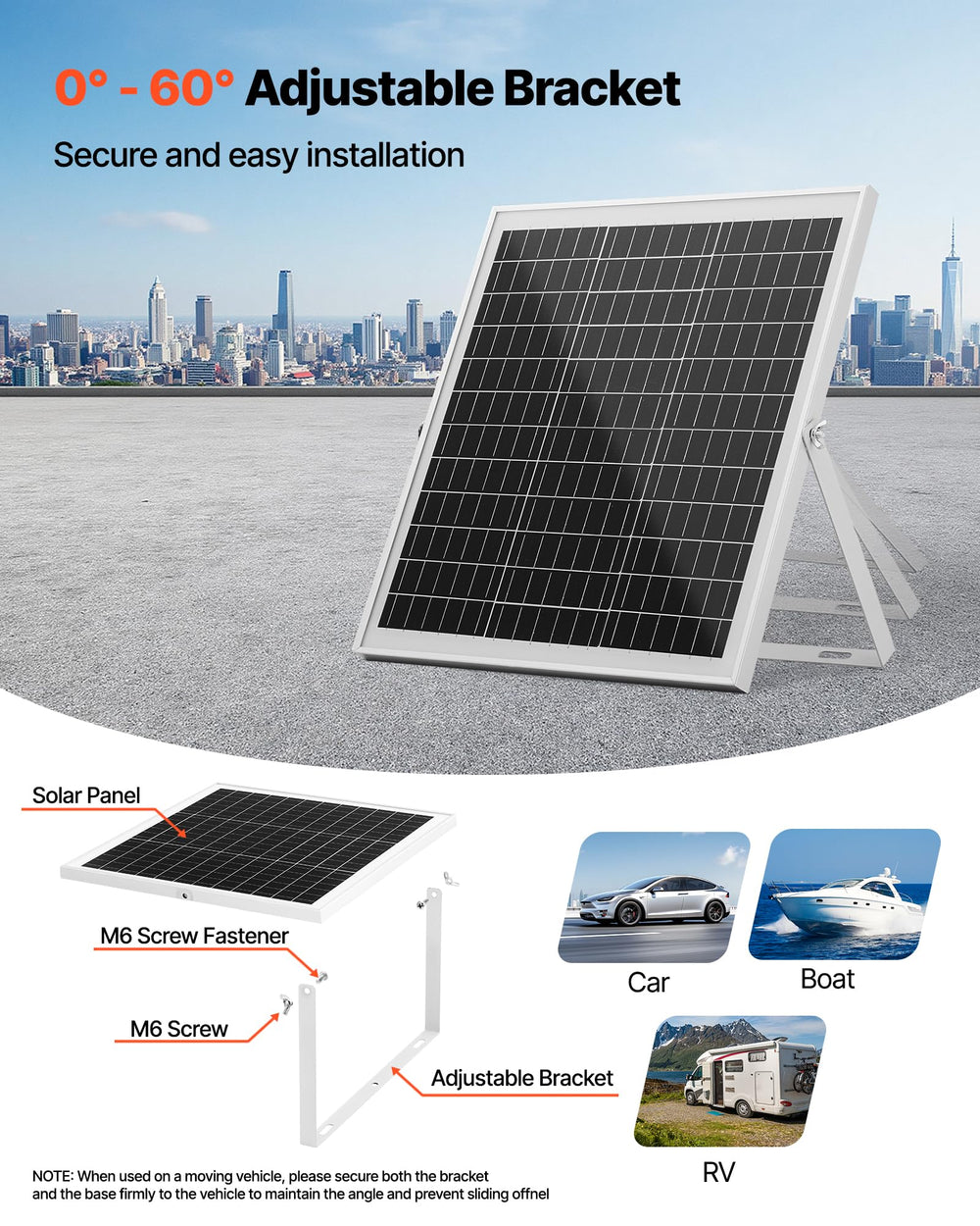 VEVOR solar panel mounted on boat deck keeping marine battery maintained while outdoors