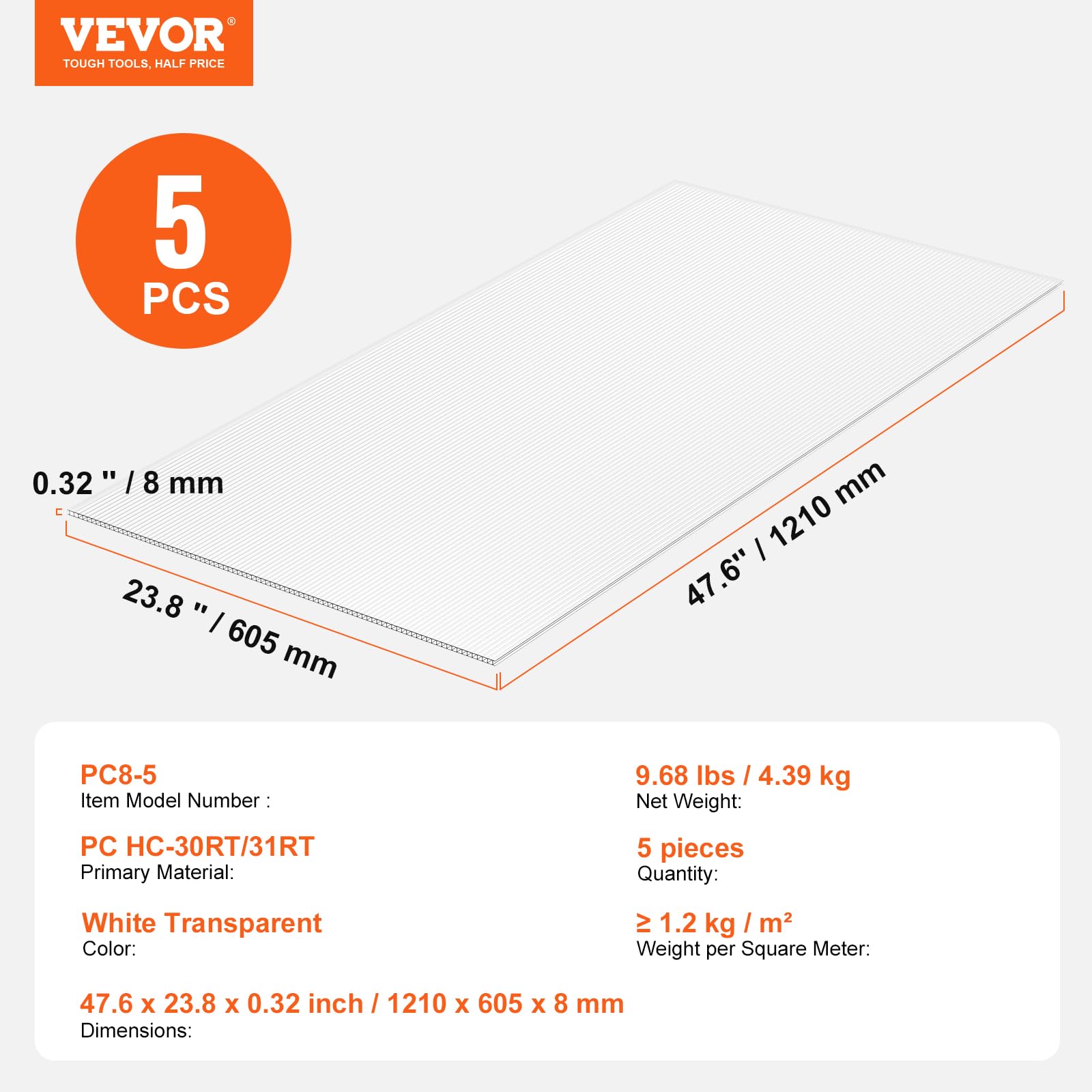 VEVOR panel beside ruler to demonstrate size and easy handling benefit