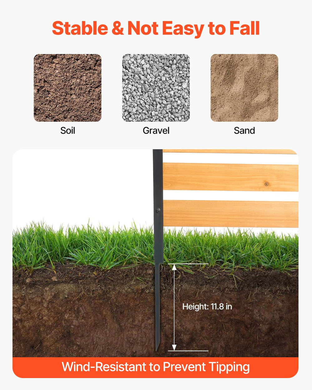 VEVOR metal stakes anchored into soil providing stable outdoor support