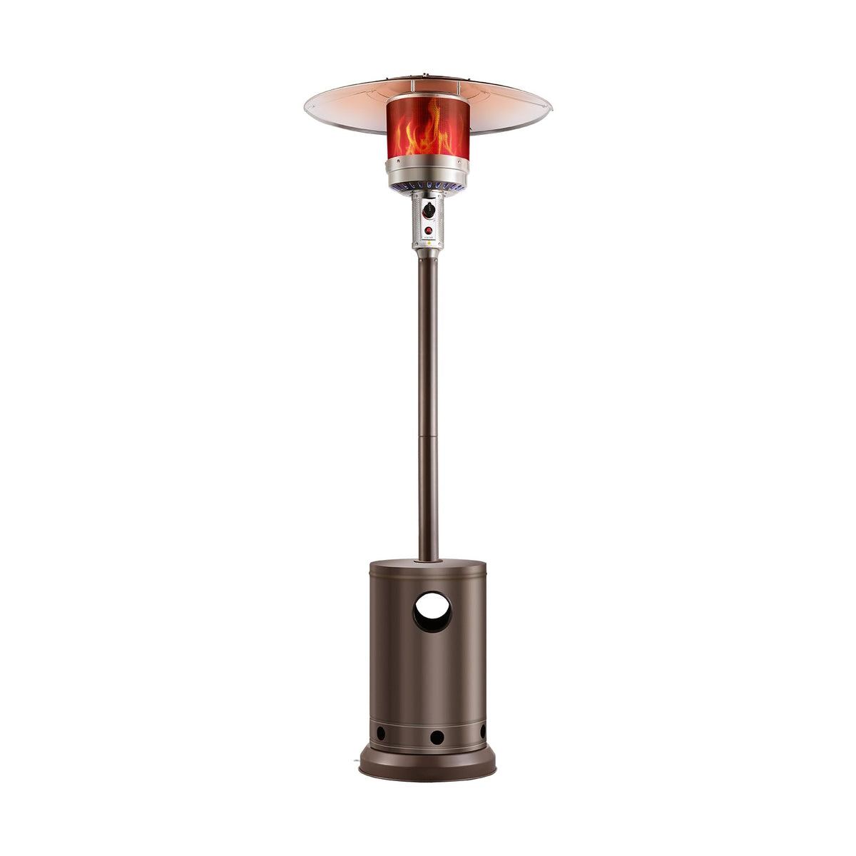 VEVOR front view of patio heater showing bronze finish and warmth