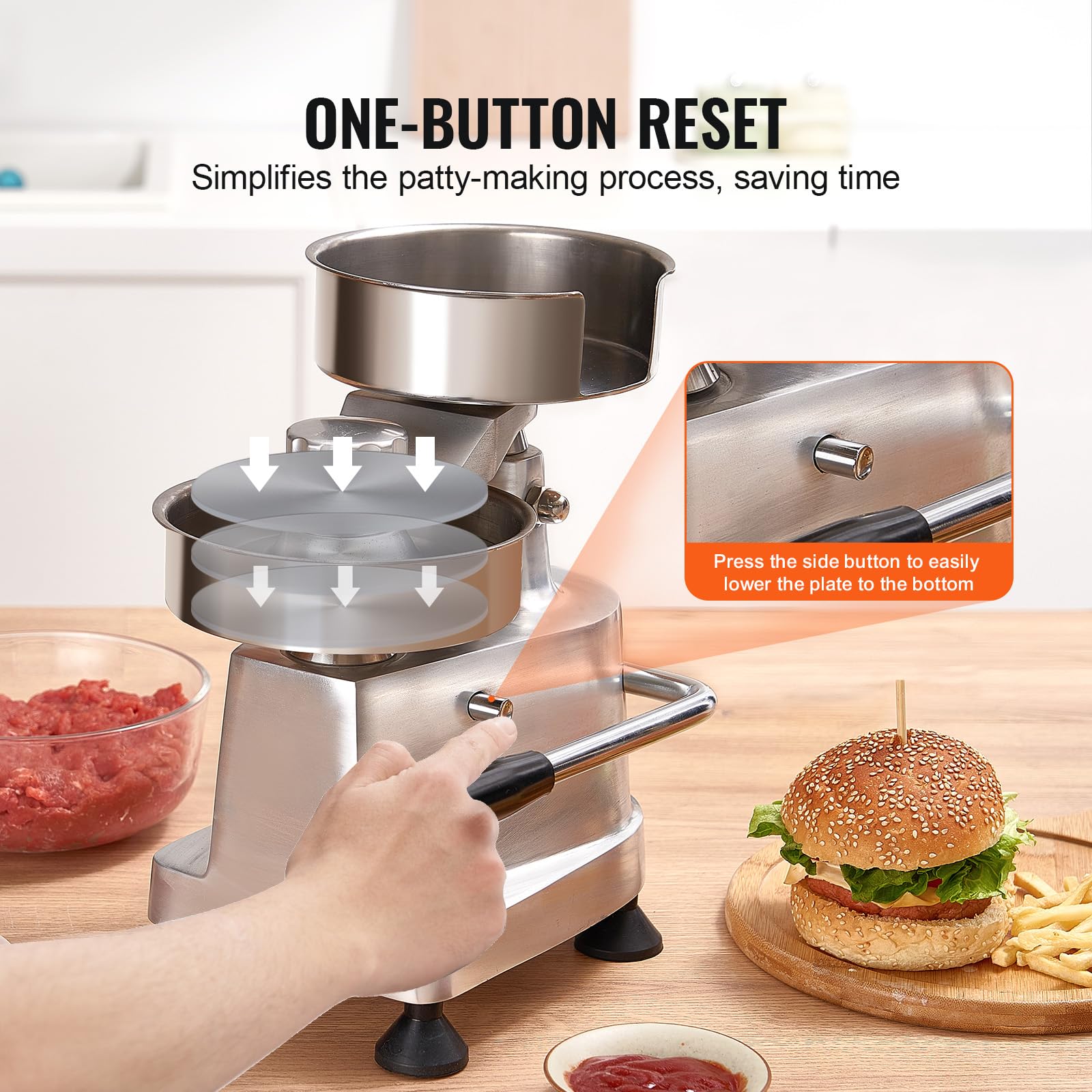 VEVOR built-in paper holder with patty papers for faster production benefit