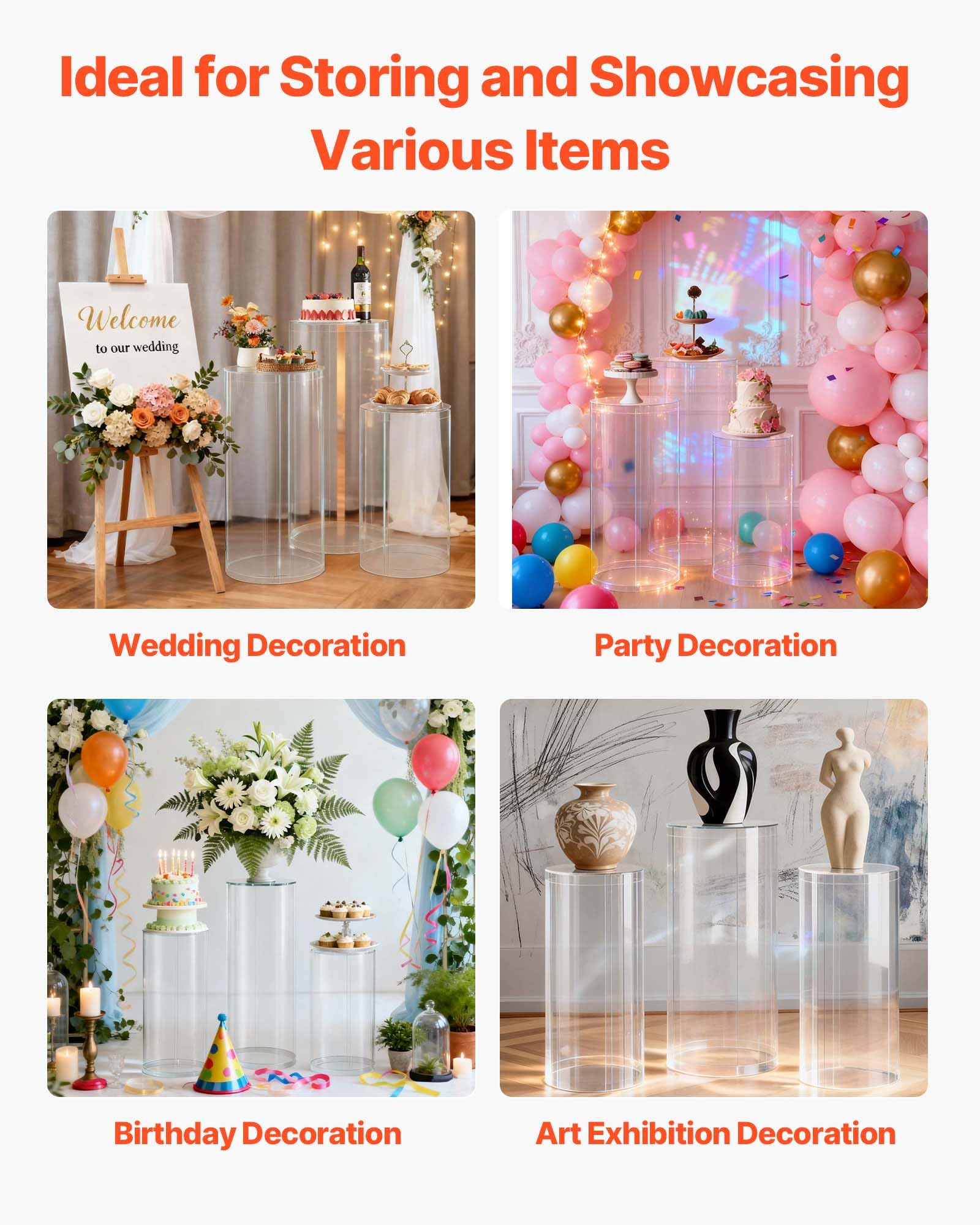 VEVOR pedestal cake display lifestyle shot showing cake elevated and visible benefit