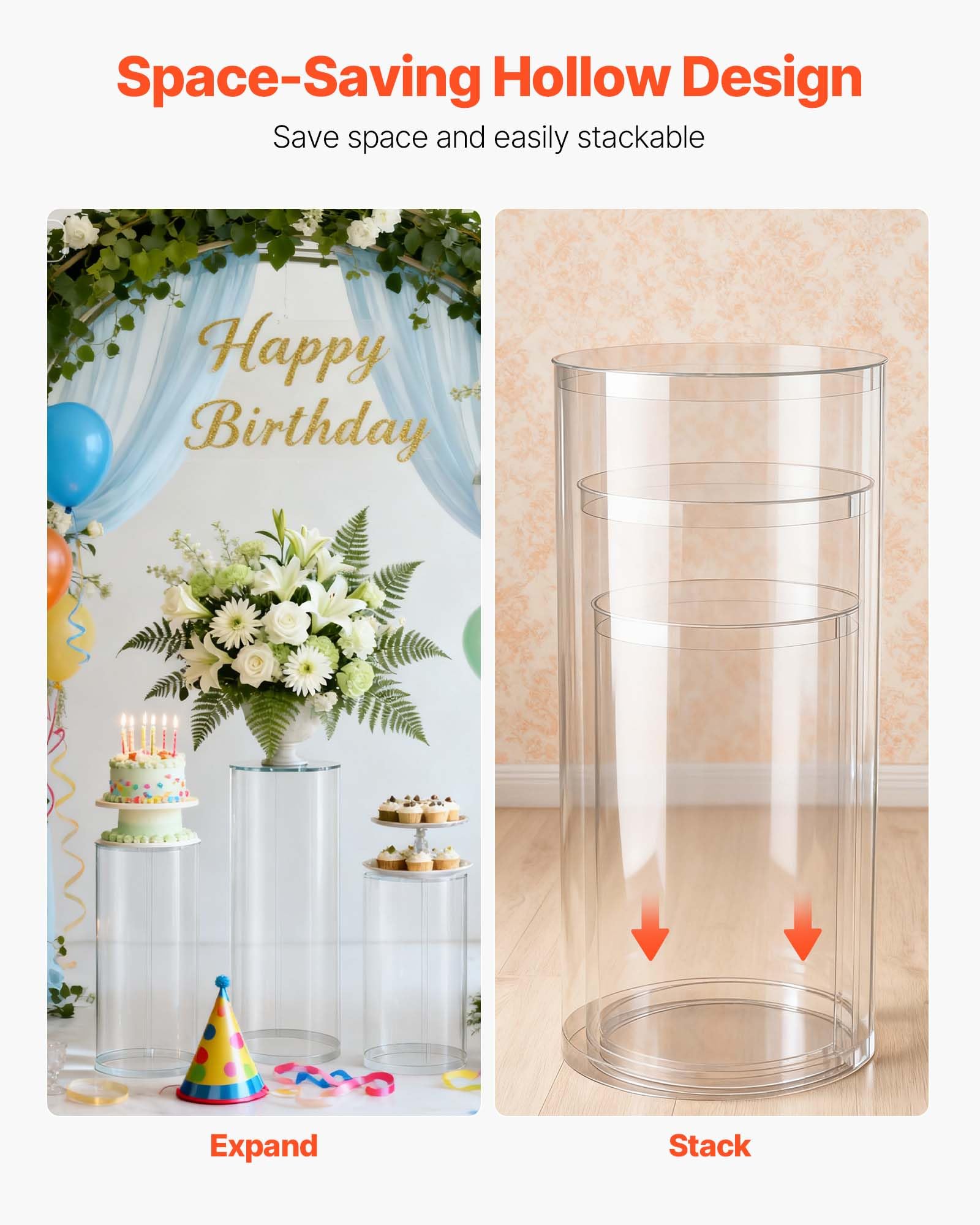 VEVOR pedestal closeup polished edge showing smooth finish and easy-clean benefit