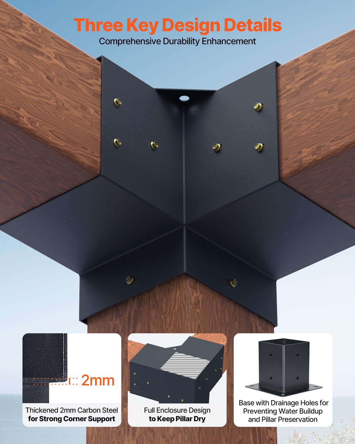 VEVOR post base anchored to concrete for secure outdoor mounting