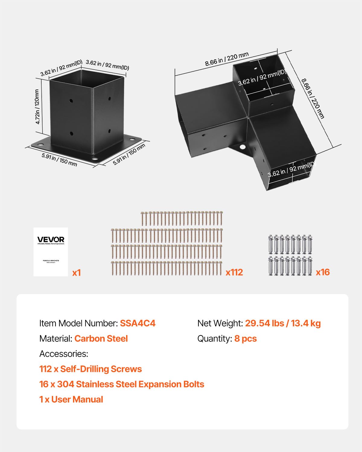 VEVOR stainless screws and expansion anchors for strong fixation